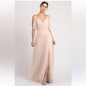 Jenny Yoo BLHDN Mallory Aeryn Blush Pink Flutter Sleeve Tulle Long Dress Gown 4